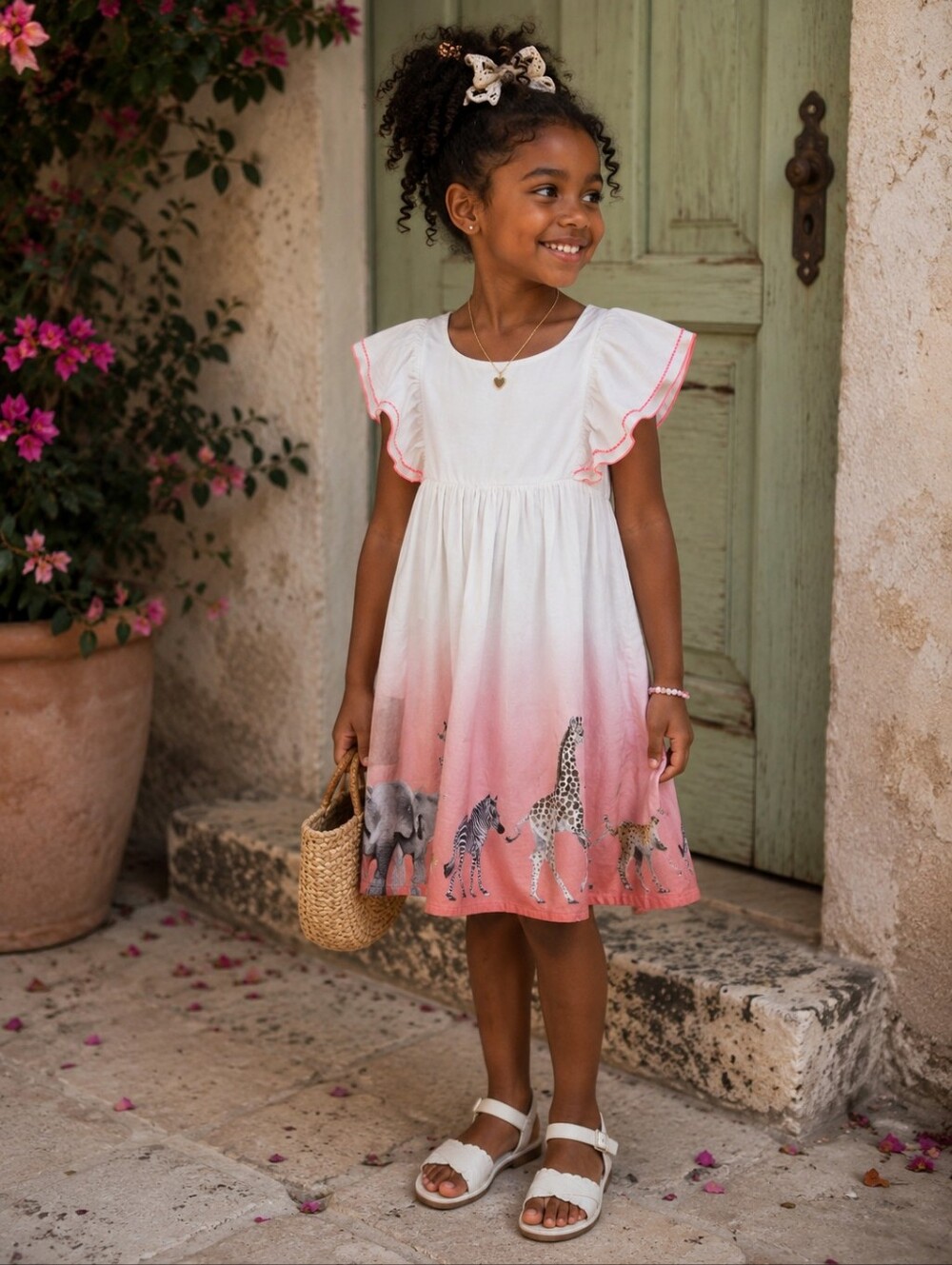 K. Kijam x H&M Girls 6–7Y Safari Animal Ombré Cotton Ruffle Dress